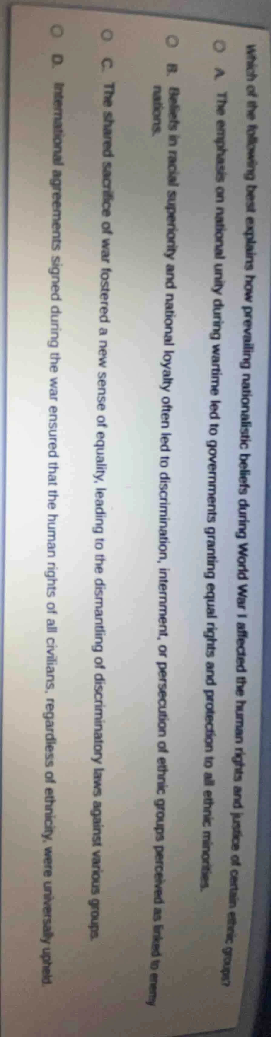 which of the following best explains how prevailing nationalistic belie…