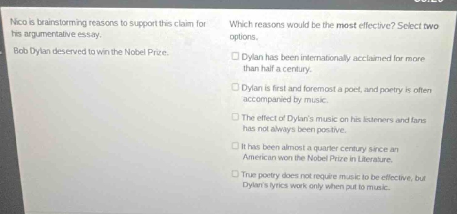 nico is brainstorming reasons to support this claim for his argumentati…