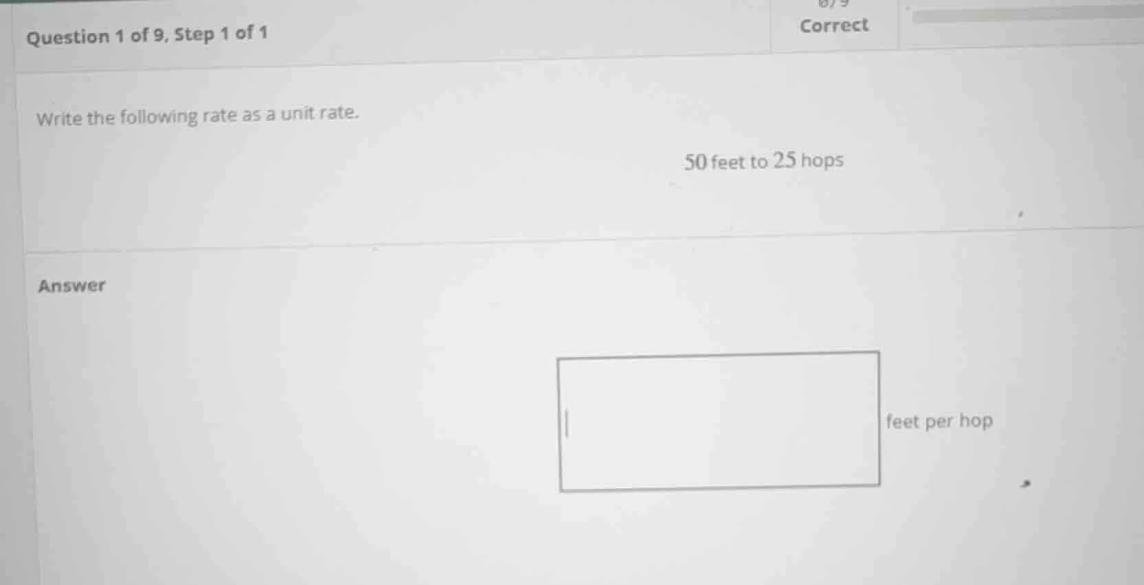 question 1 of 9, step 1 of 1 correct write the following rate as a unit…