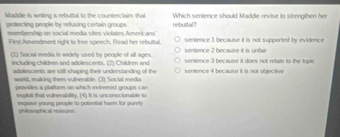 maddie is writing a rebuttal to the counterclaim that protecting people…