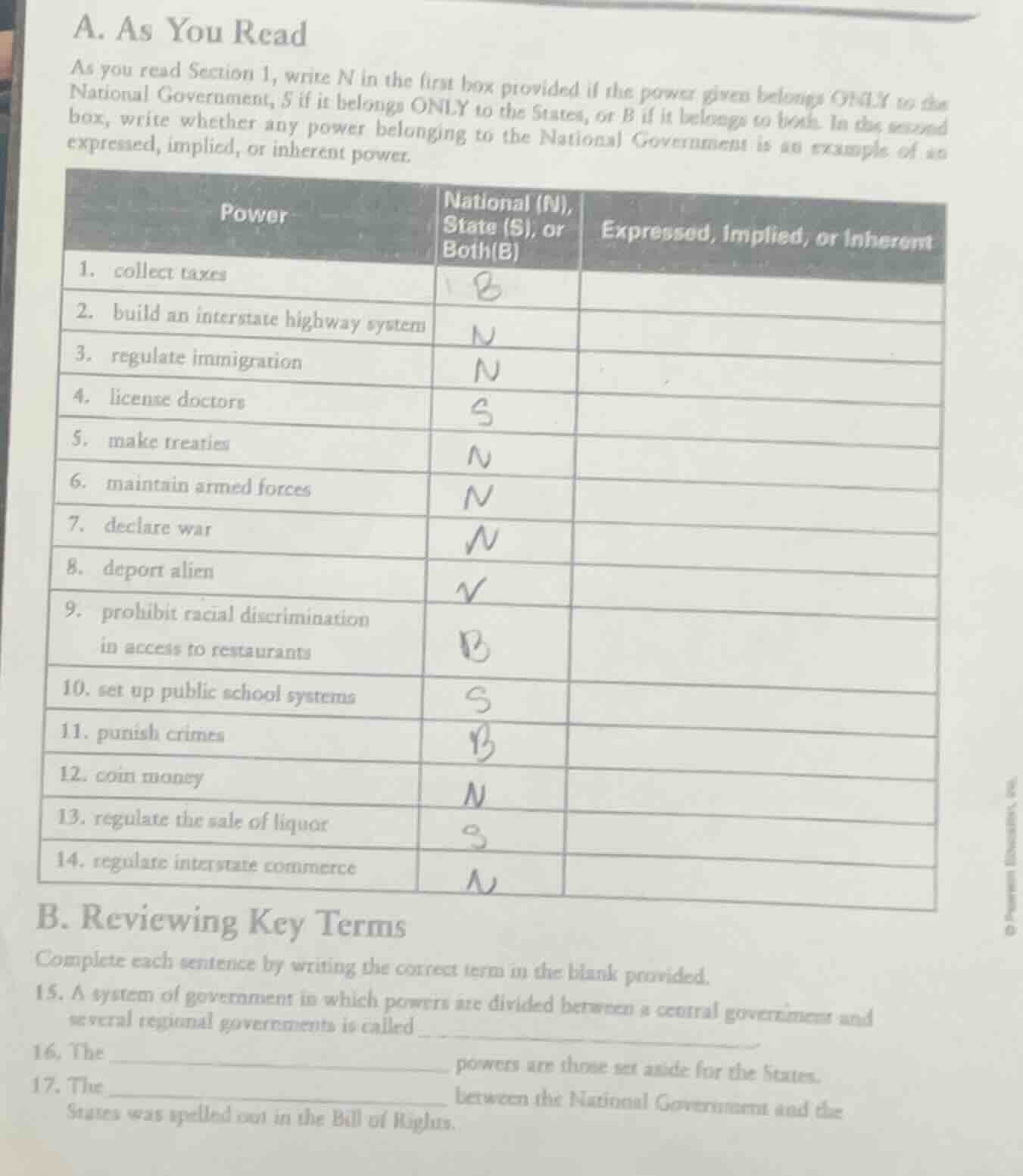 a. as you read as you read section 1, write n in the first box provided…