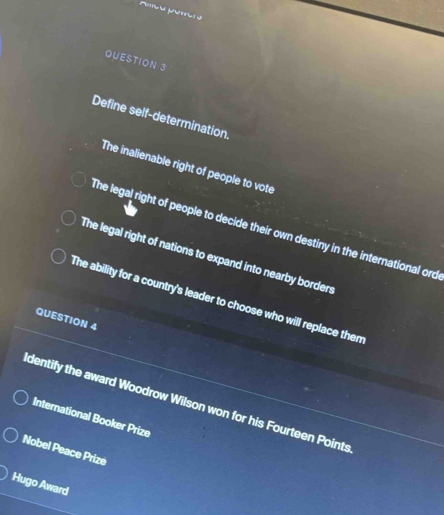 question 3 define self-determination. the inalienable right of people t…