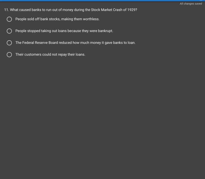 11. what caused banks to run out of money during the stock market crash…