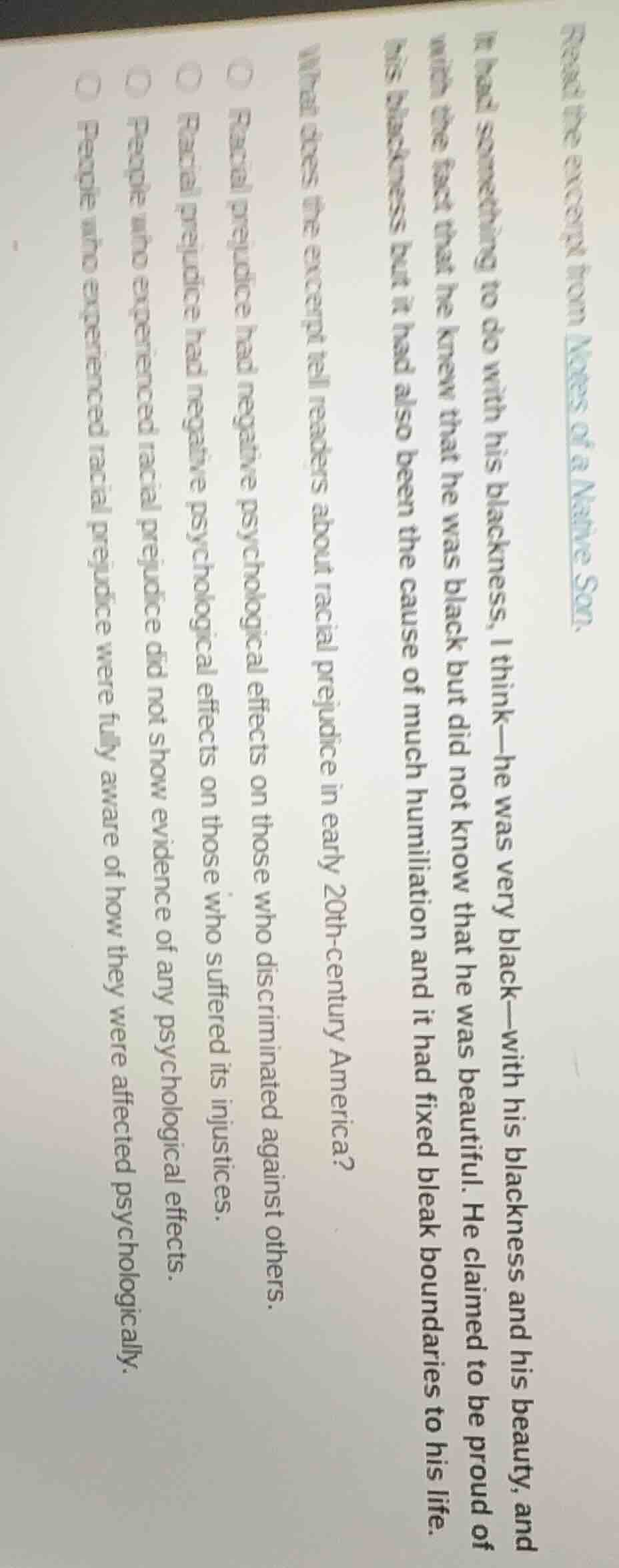 read the excerpt from notes of a native son.it had something to do with…