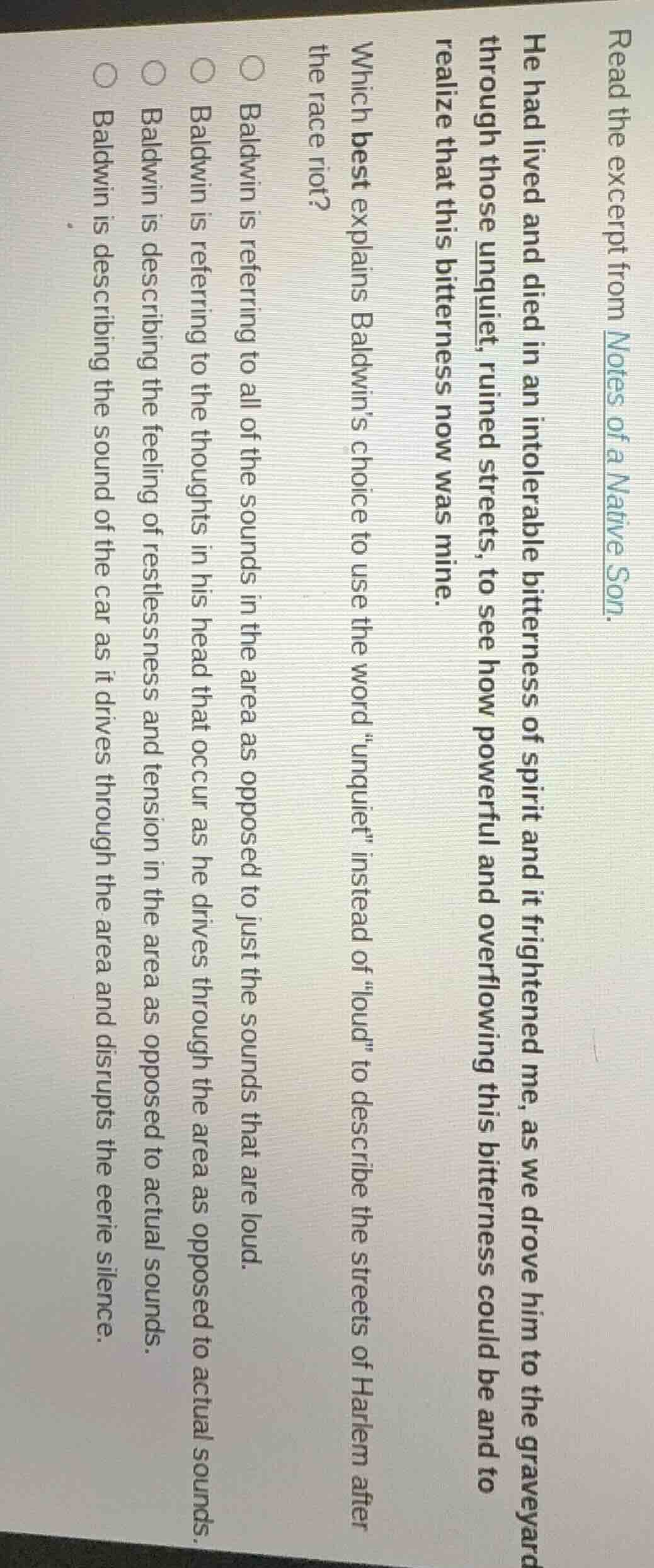 read the excerpt from notes of a native son. he had lived and died in a…