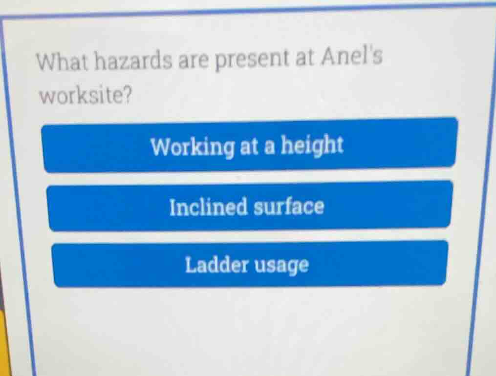 what hazards are present at anels worksite? working at a height incline…