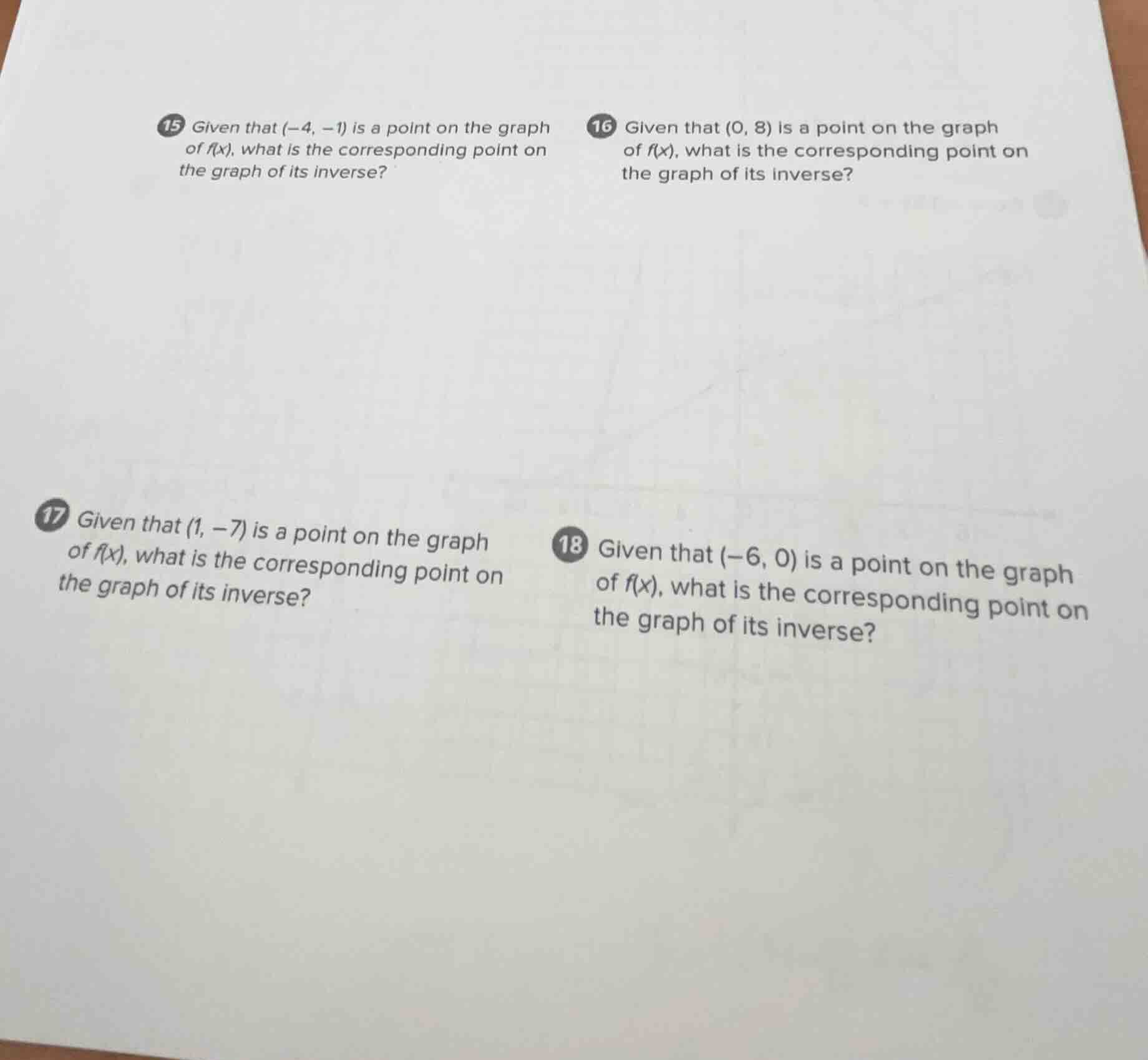 15 given that $(-4, -1)$ is a point on the graph of $f(x)$, what is the…