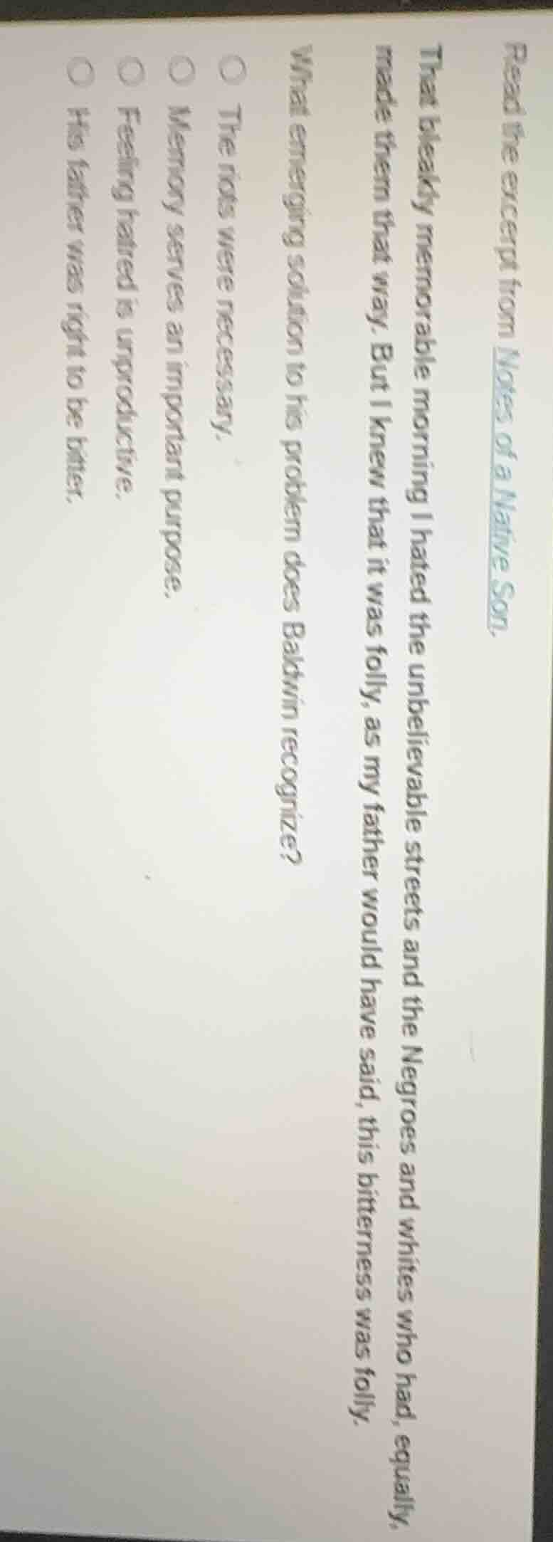 read the excerpt from notes of a native son. that bleakly memorable mor…