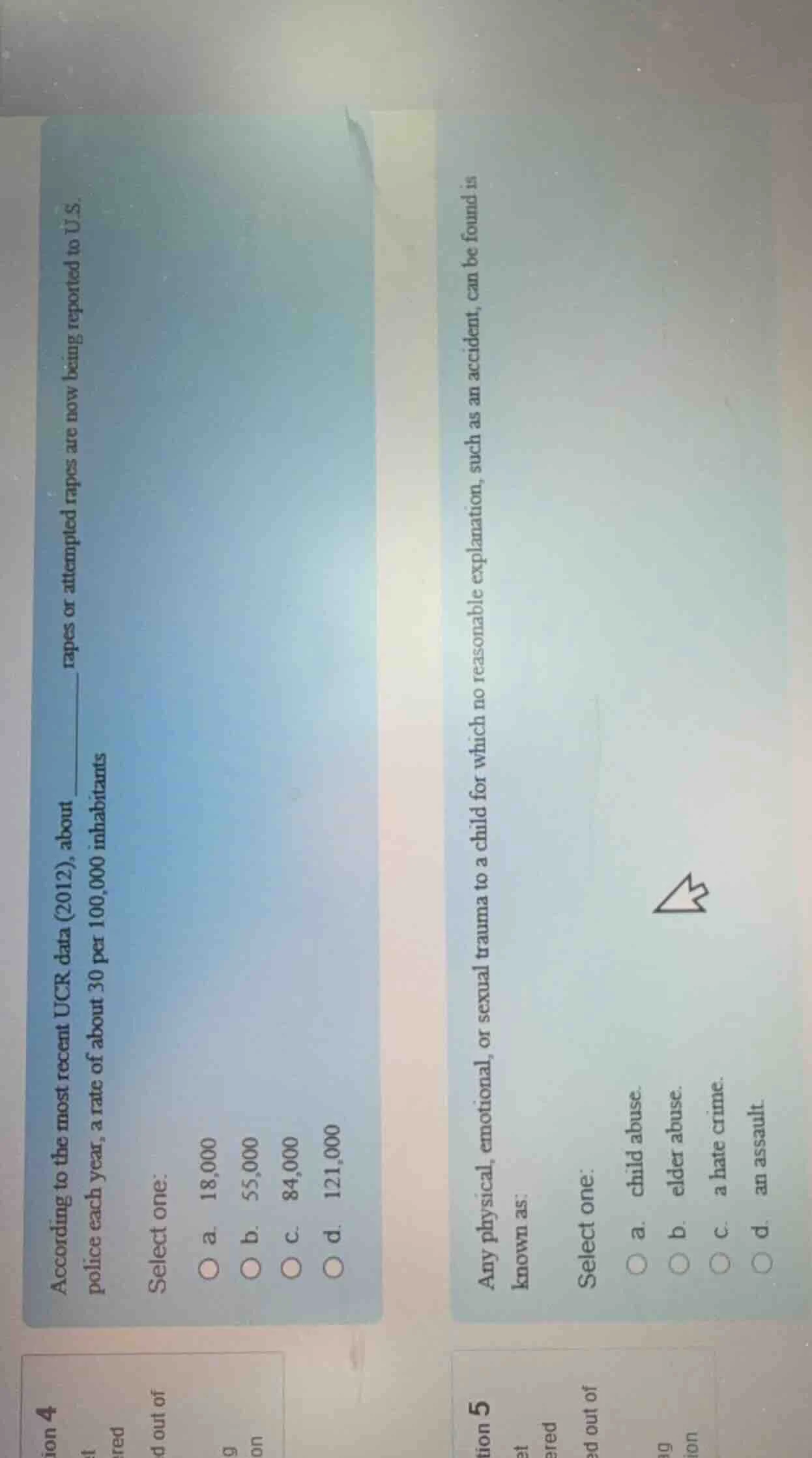 question 4 according to the most recent ucr data (2012), about ______ r…
