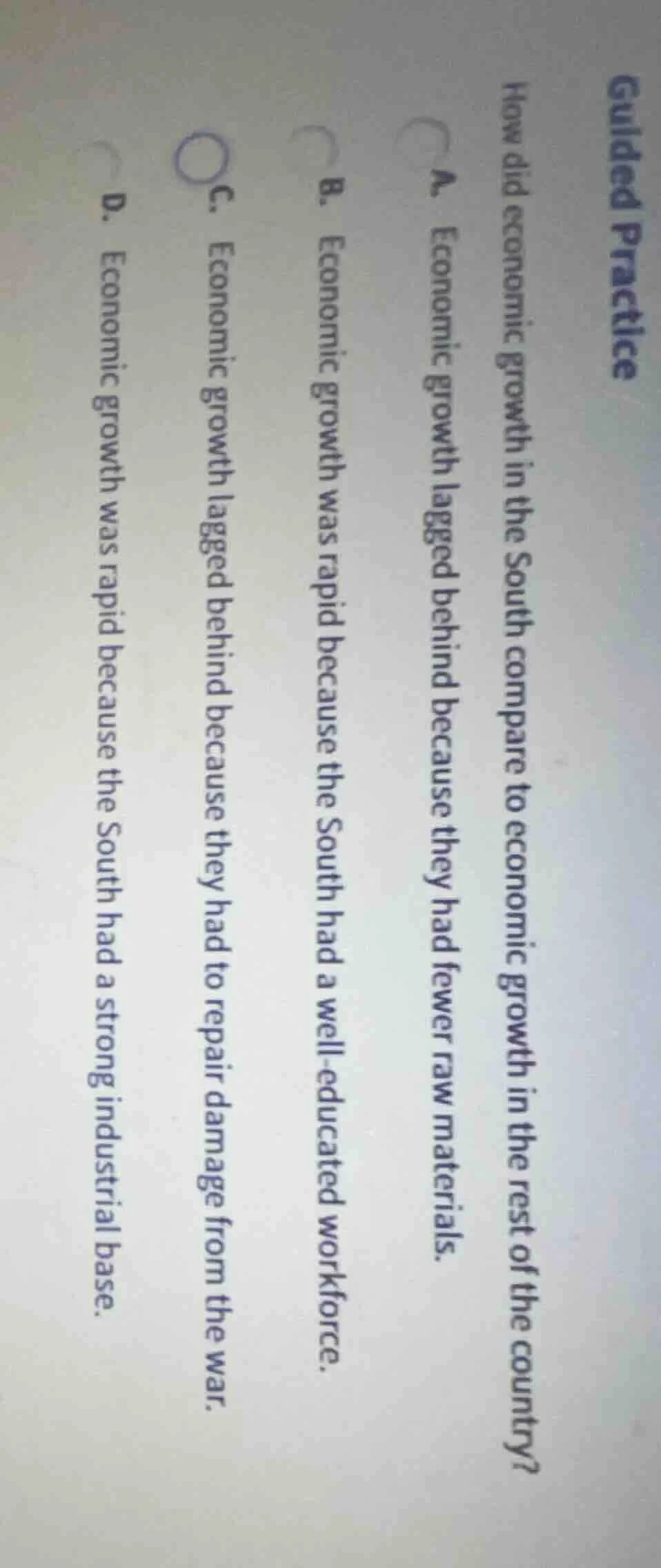 guided practice how did economic growth in the south compare to economi…