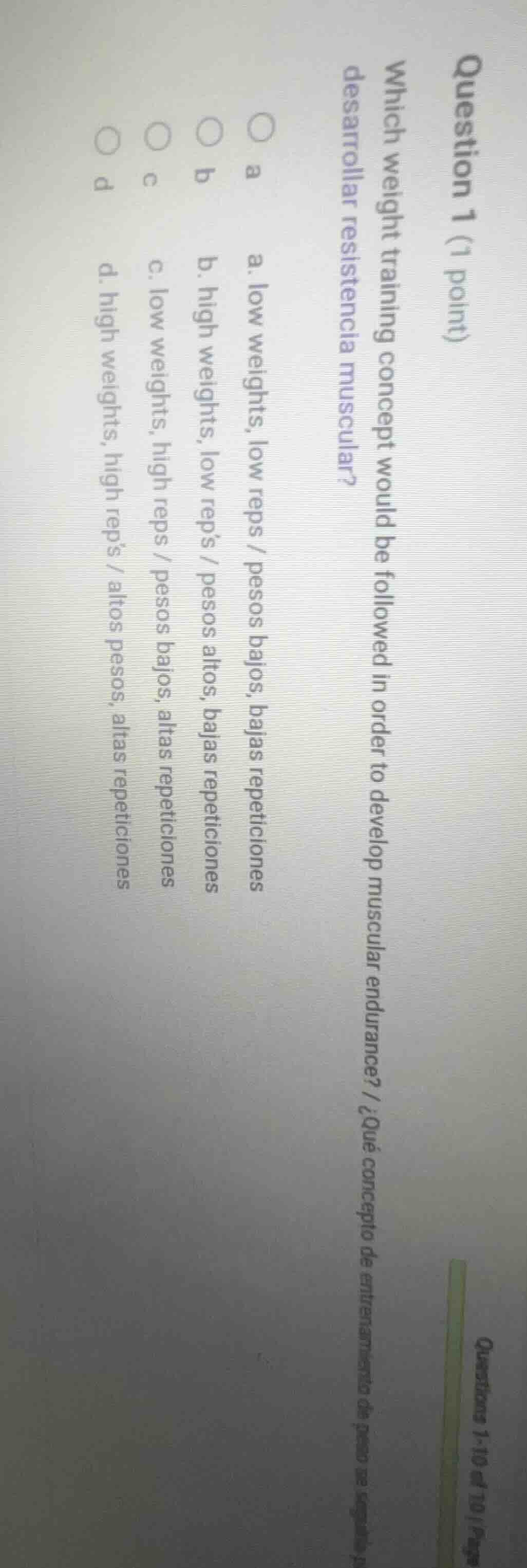 question 1 (1 point)which weight training concept would be followed in …