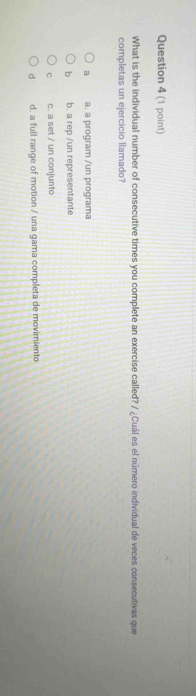 question 4 (1 point)what is the individual number of consecutive times …