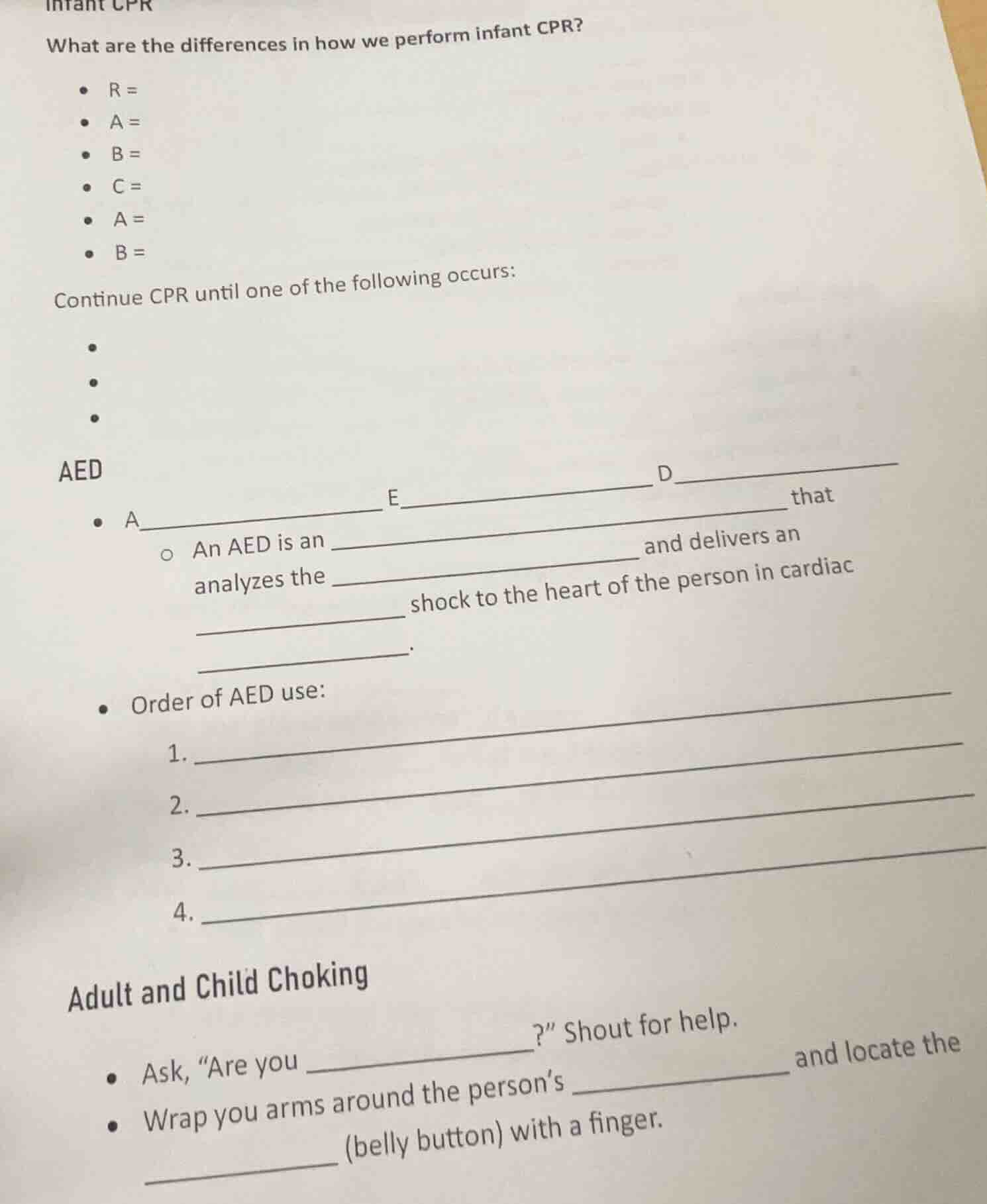 infant cpr what are the differences in how we perform infant cpr? • r =…