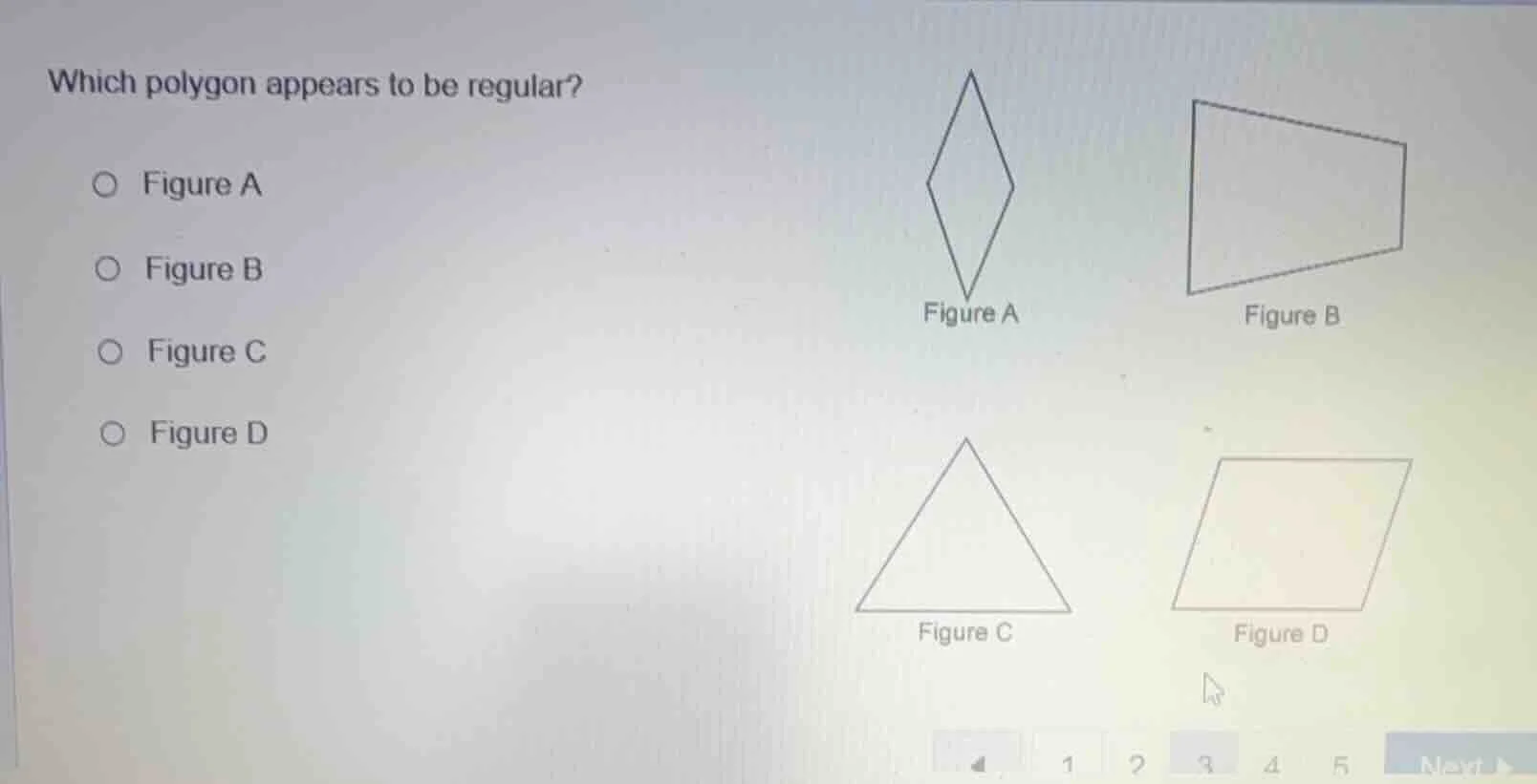 which polygon appears to be regular? ○ figure a ○ figure b ○ figure c ○…