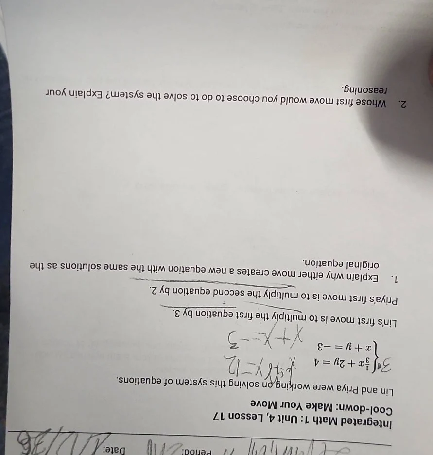 integrated math 1: unit 4, lesson 17 cool-down: make your move lin and …