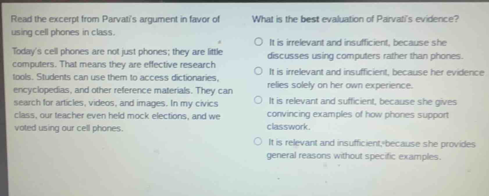 read the excerpt from parvatis argument in favor of using cell phones i…