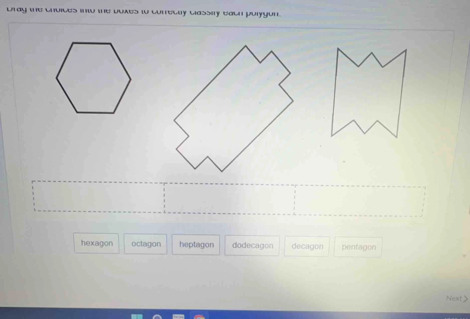 drag the choices into the boxes to correctly classify each polygon. hex…