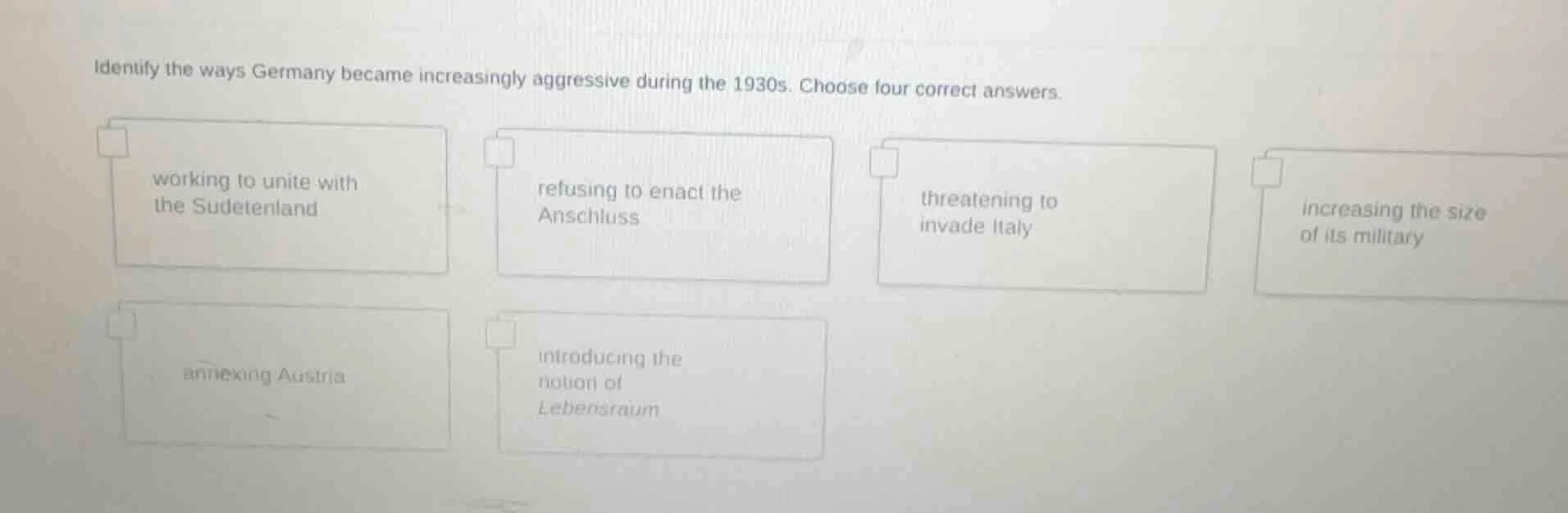 identify the ways germany became increasingly aggressive during the 193…