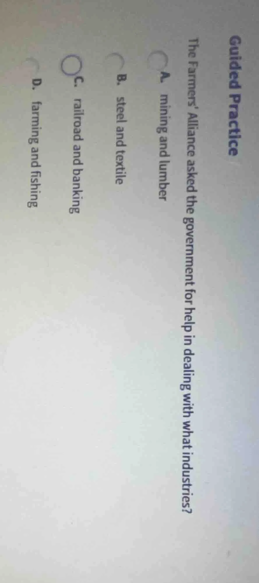 guided practice the farmers alliance asked the government for help in d…