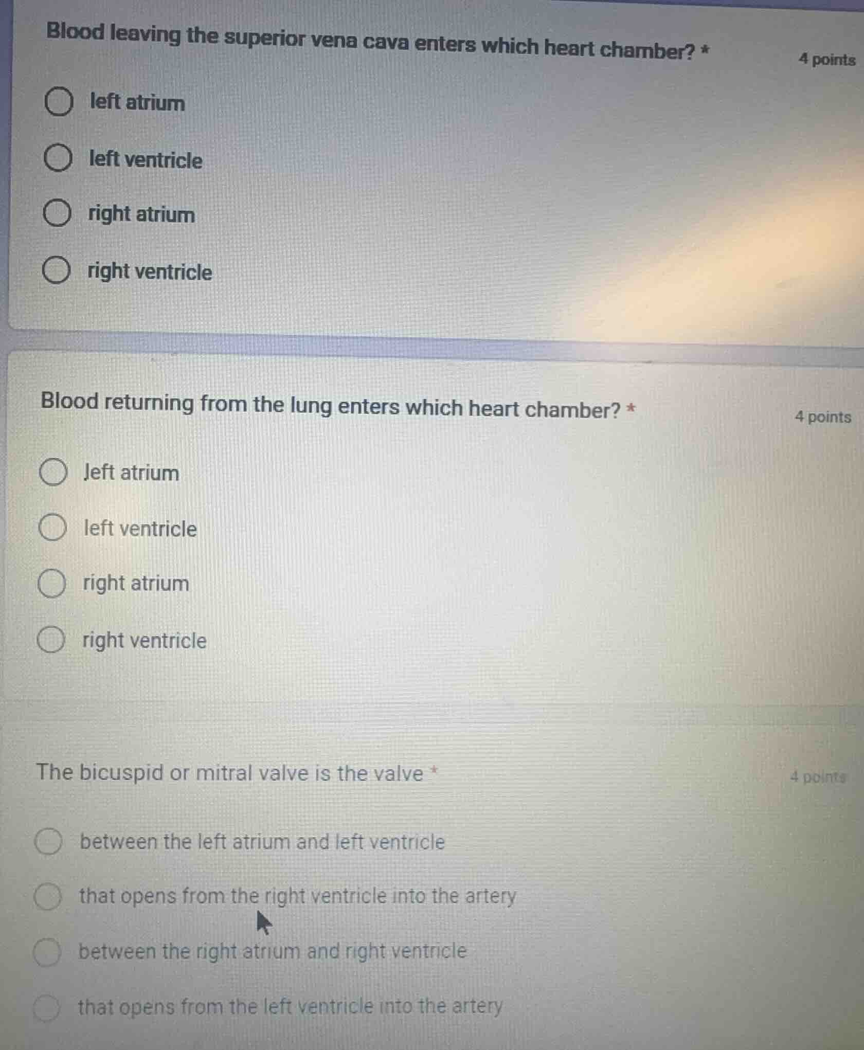 blood leaving the superior vena cava enters which heart chamber? * 4 po…