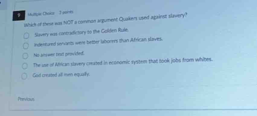 9 multiple choice: 3 points which of these was not a common argument qu…