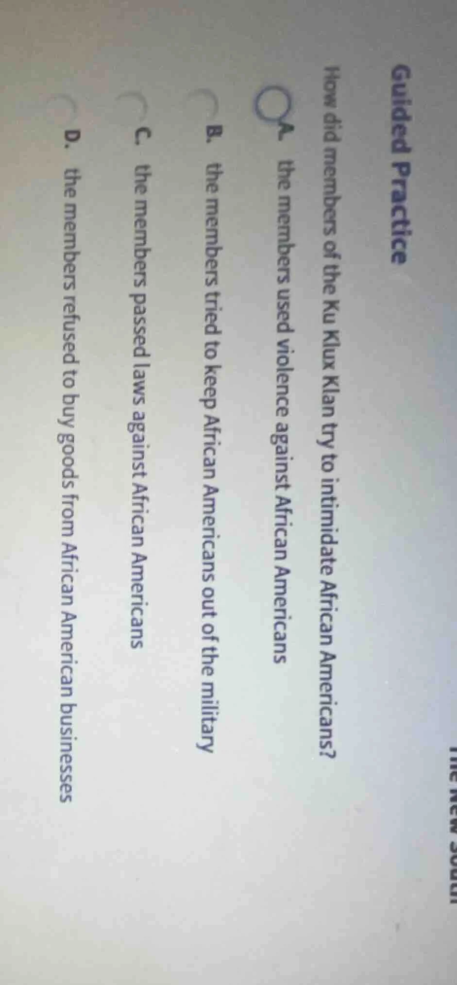 guided practice how did members of the ku klux klan try to intimidate a…