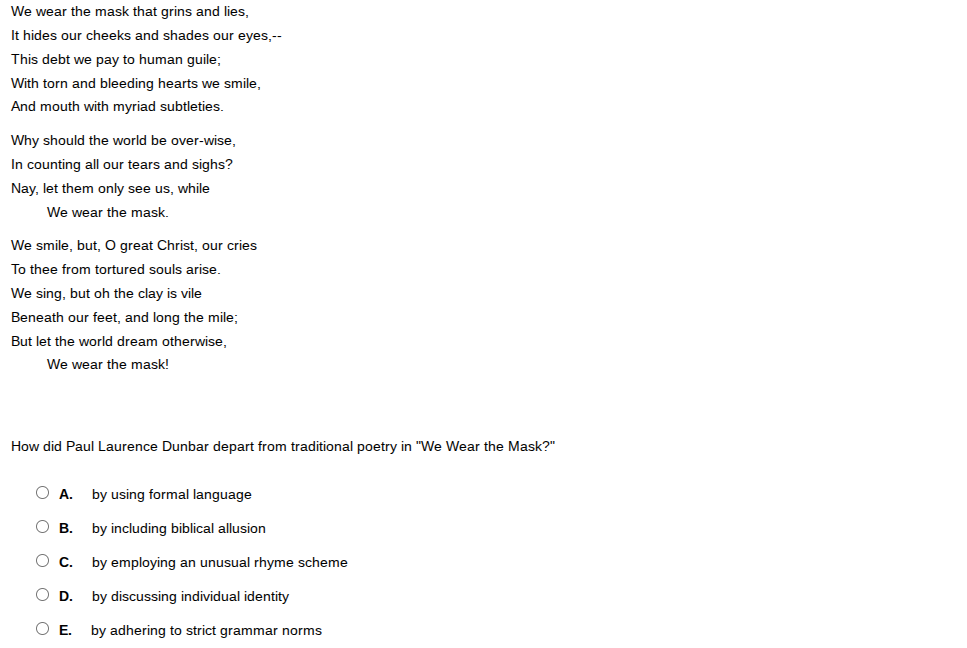 we wear the mask that grins and lies,it hides our cheeks and shades our…