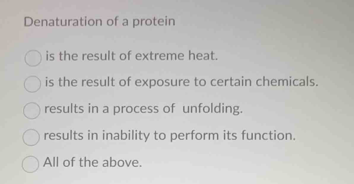 denaturation of a protein is the result of extreme heat. is the result …