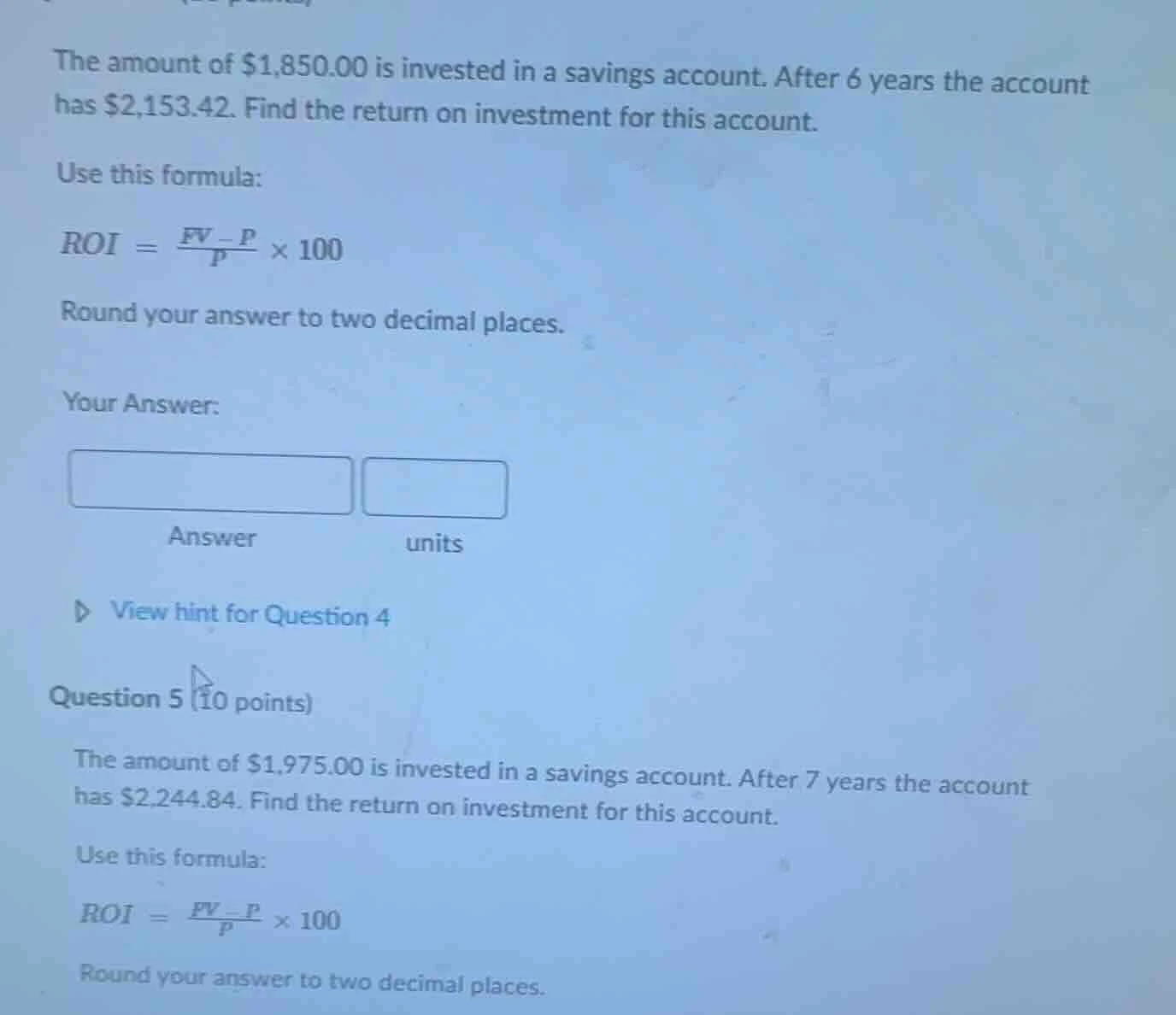 the amount of $1,850.00 is invested in a savings account. after 6 years…