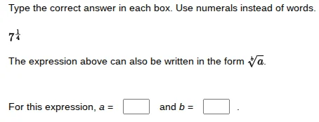 type the correct answer in each box. use numerals instead of words. $7^…