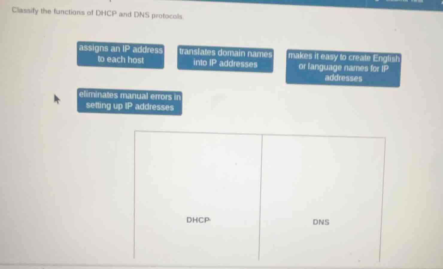 classify the functions of dhcp and dns protocols. assigns an ip address…