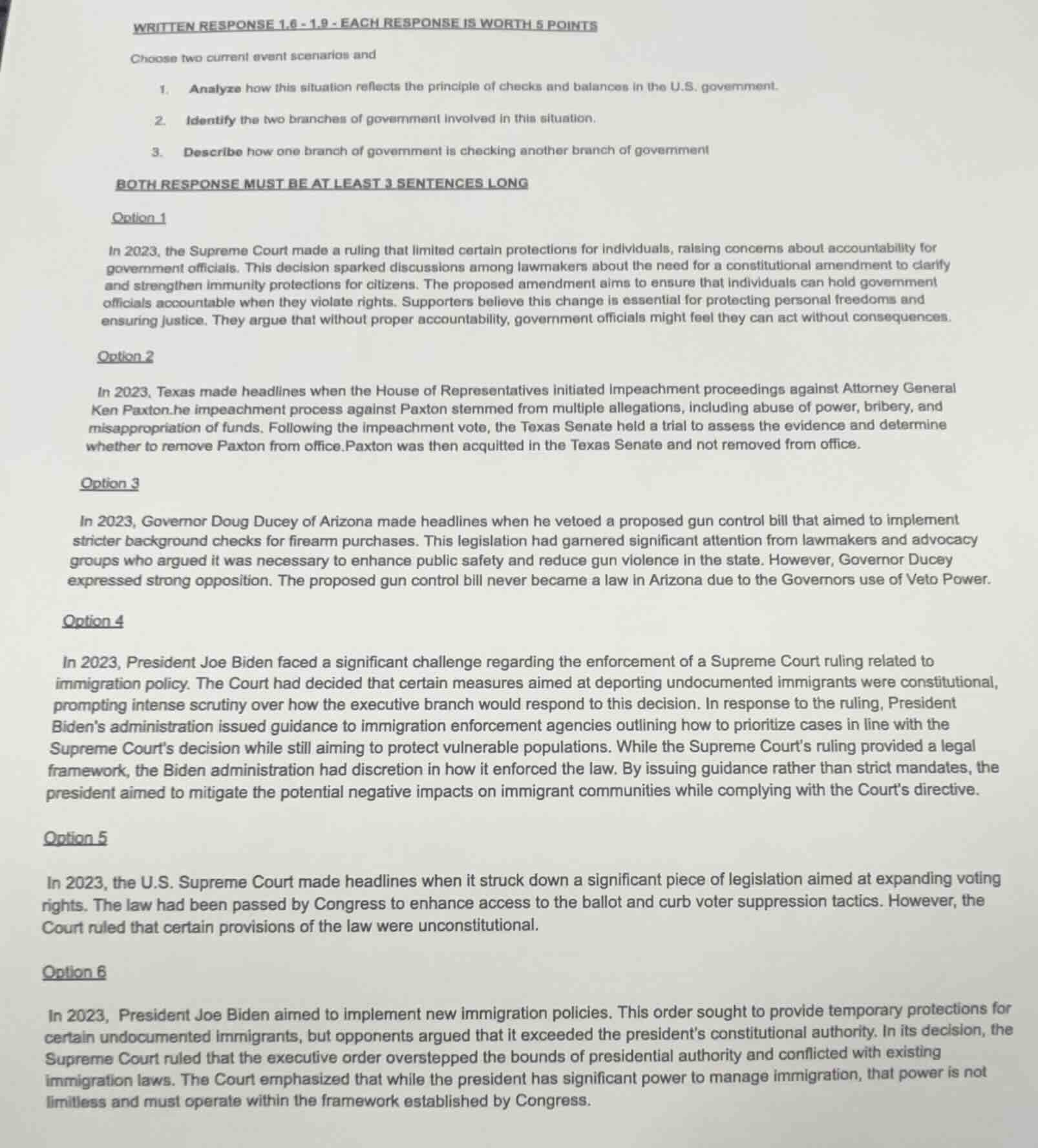 written response 1.6 - 1.9 - each response is worth 5 points choose two…