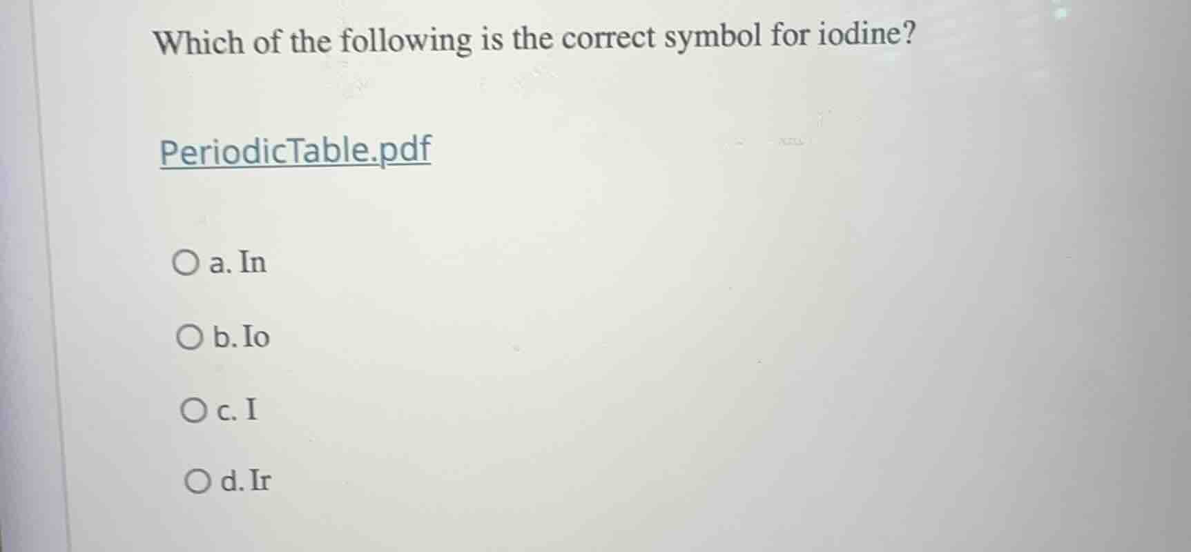 which of the following is the correct symbol for iodine? periodictable.…