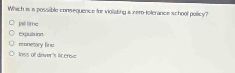 which is a possible consequence for violating a zero-tolerance school p…