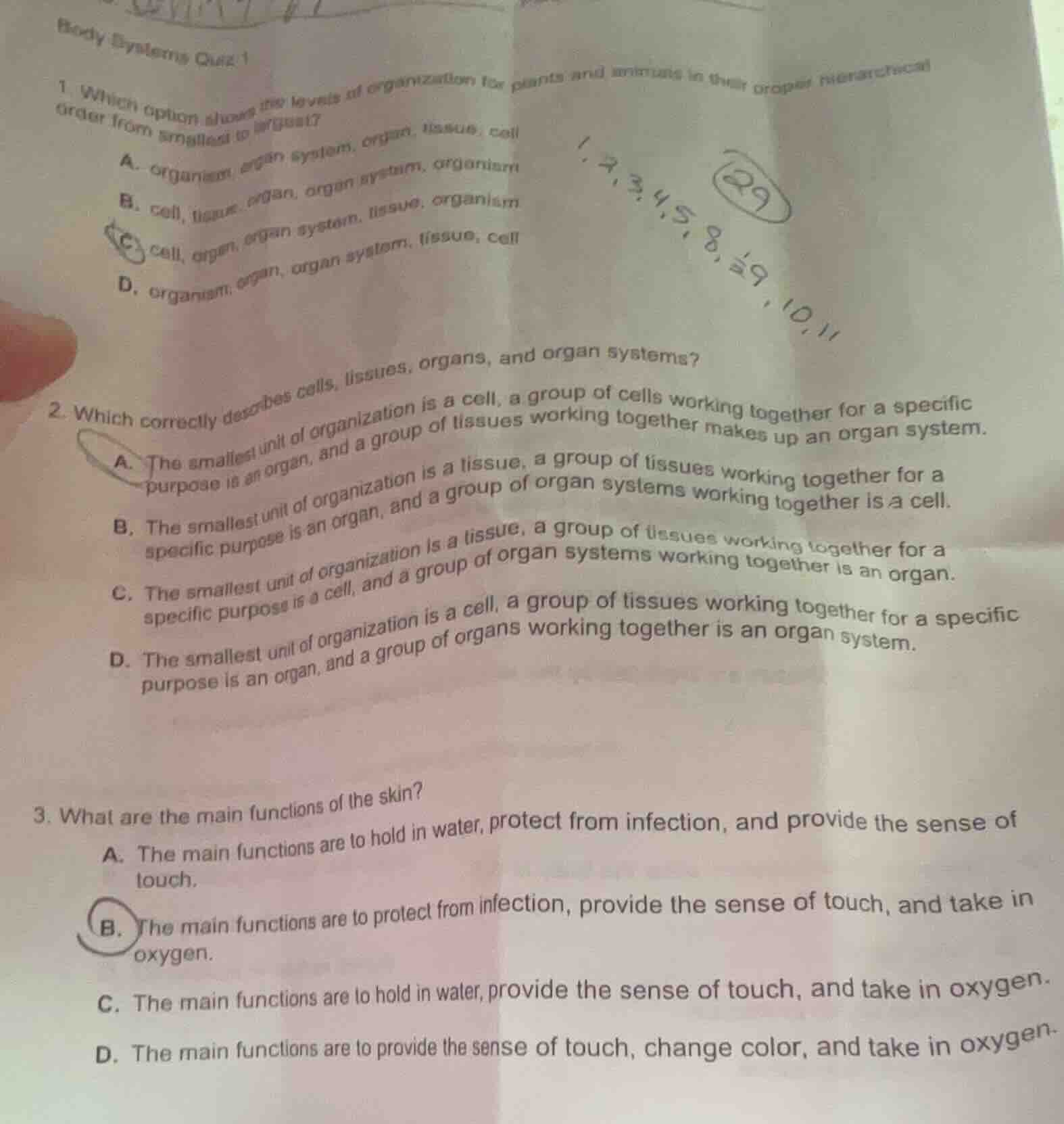 body systems quiz 1 1. which option shows the levels of organization fo…