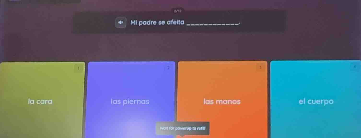 2/12 mi padre se afeita ______________. 1. la cara 2. las piernas 3. la…