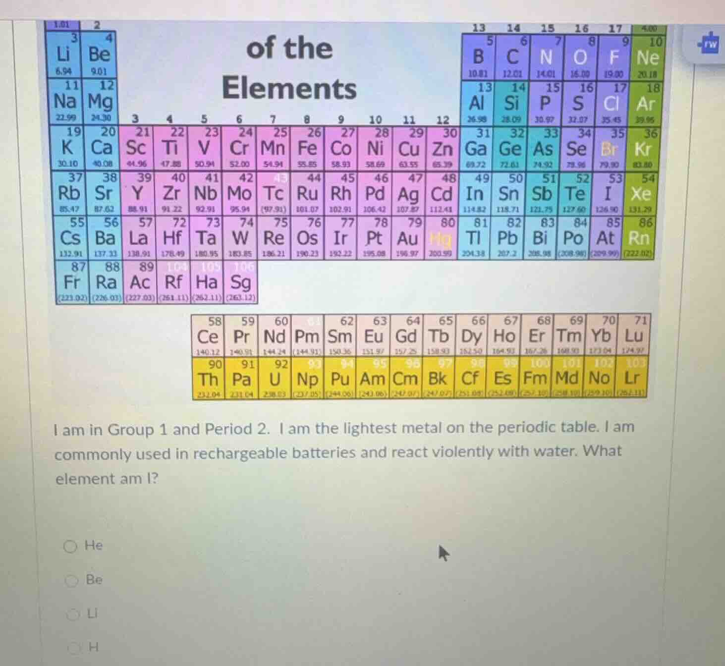 of the elements i am in group 1 and period 2. i am the lightest metal o…