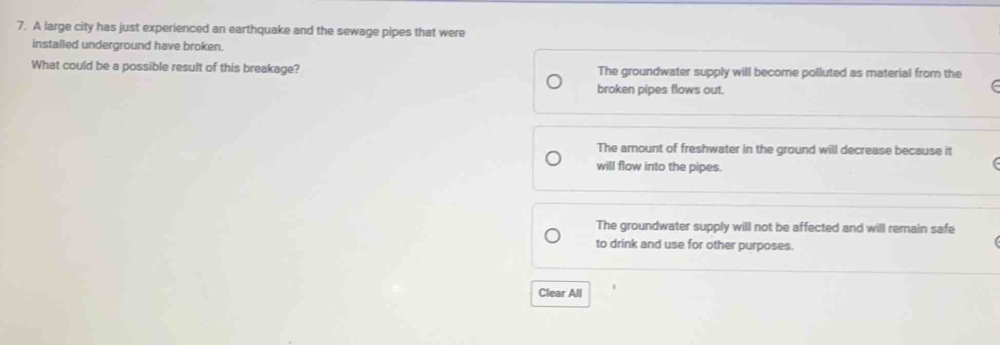 7. a large city has just experienced an earthquake and the sewage pipes…