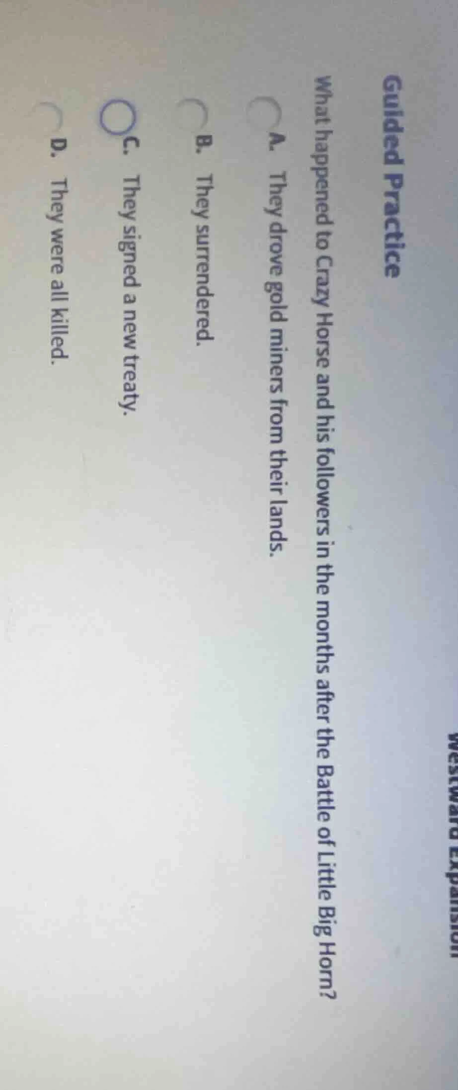 guided practicewestward expansionwhat happened to crazy horse and his f…