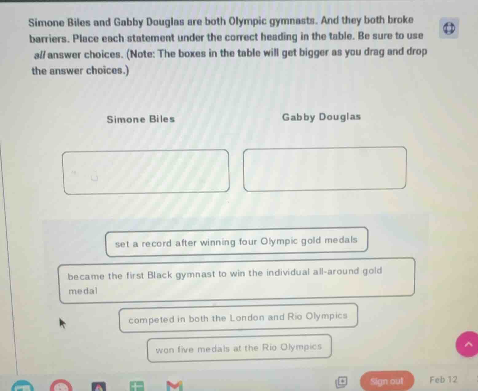 simone biles and gabby douglas are both olympic gymnasts. and they both…