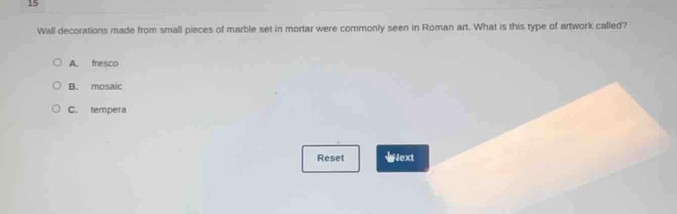 15 wall decorations made from small pieces of marble set in mortar were…