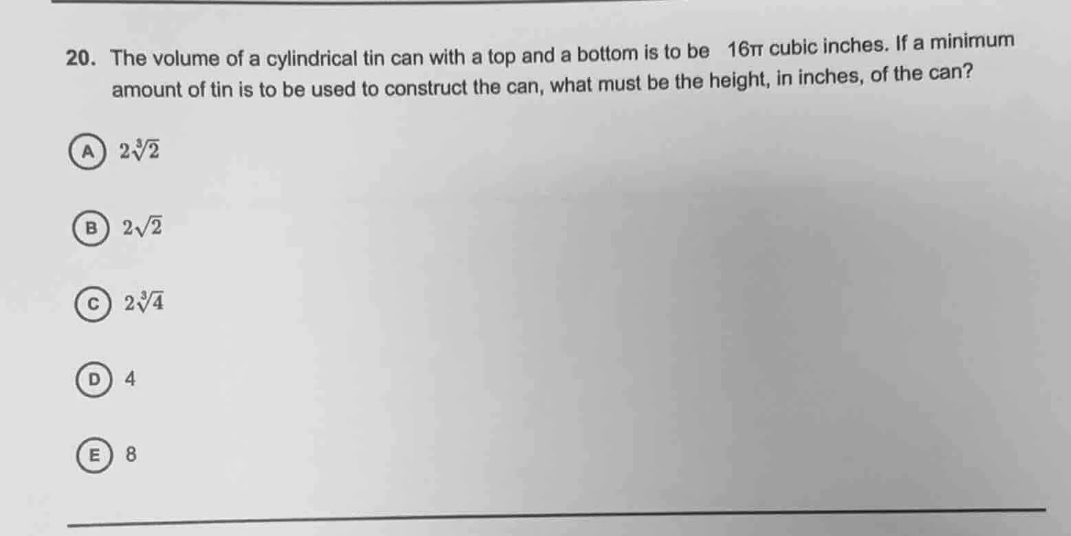 20. the volume of a cylindrical tin can with a top and a bottom is to b…