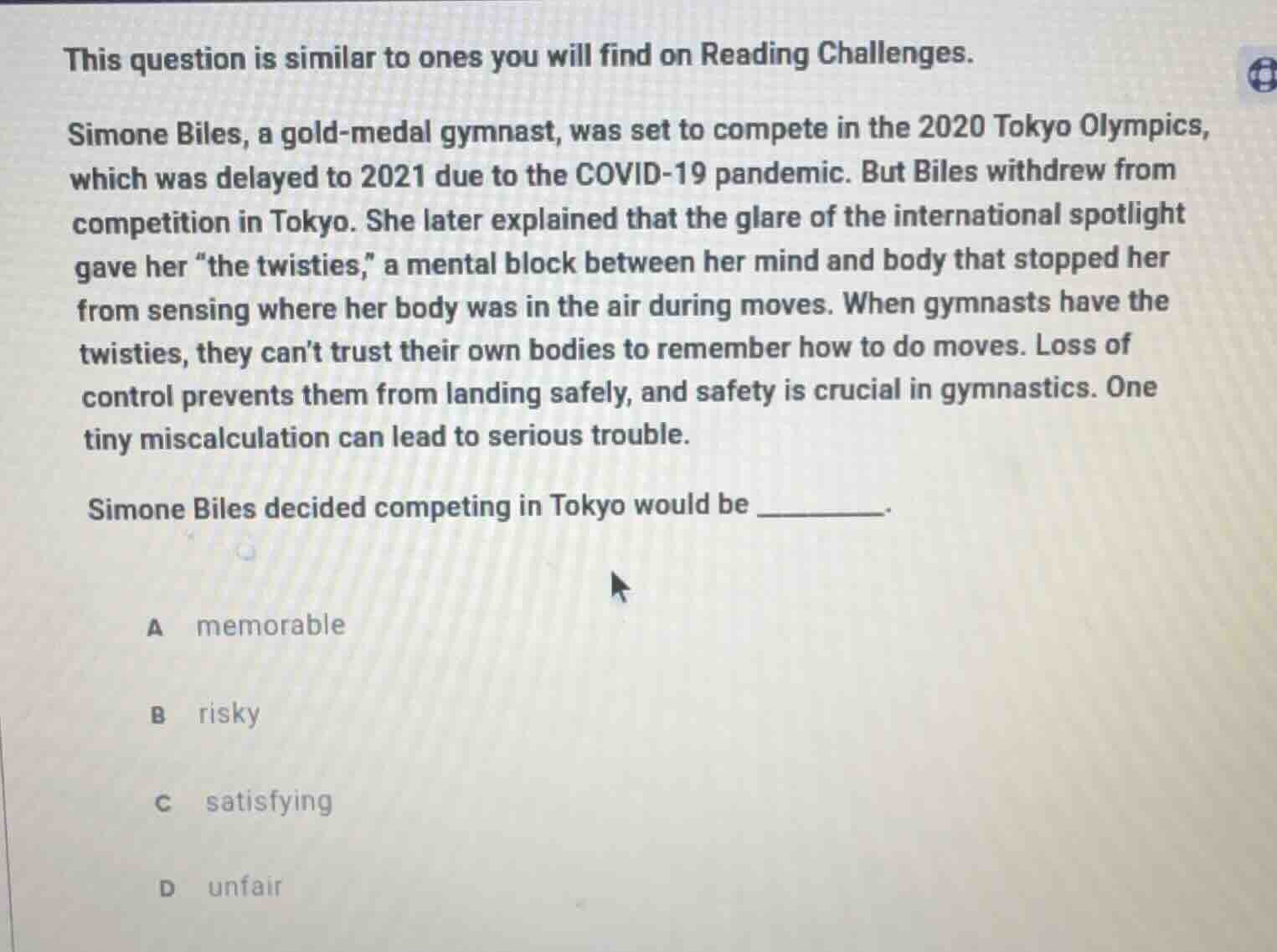 this question is similar to ones you will find on reading challenges. s…