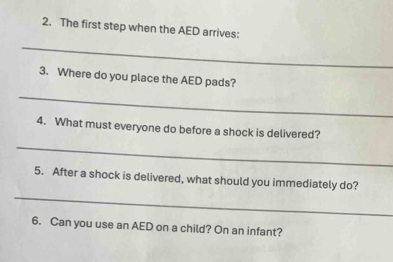 2. the first step when the aed arrives: 3. where do you place the aed p…