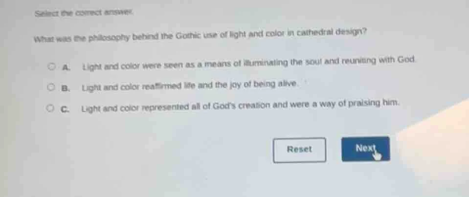 select the correct answer. what was the philosophy behind the gothic us…