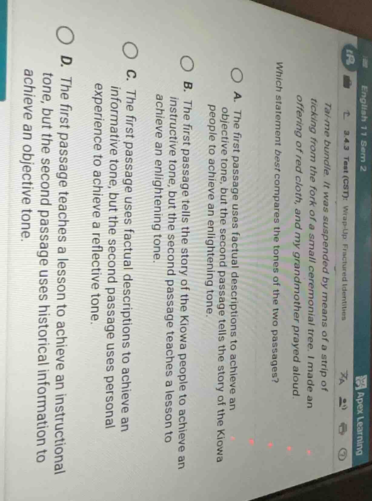 english 11 sem 2apex learning3.4.3 test (cst): wrap-up: fractured ident…