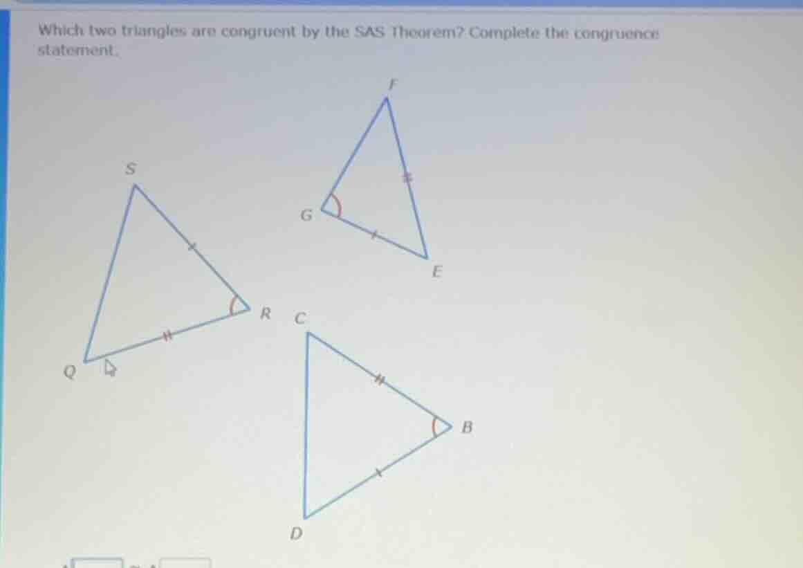 which two triangles are congruent by the sas theorem? complete the cong…