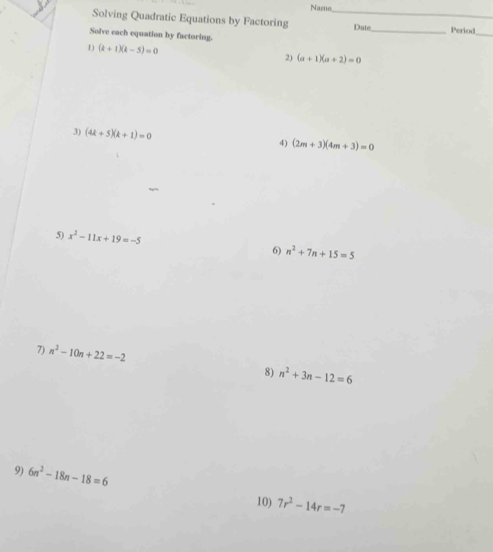 name__________ date__________ period__________ solving quadratic equati…