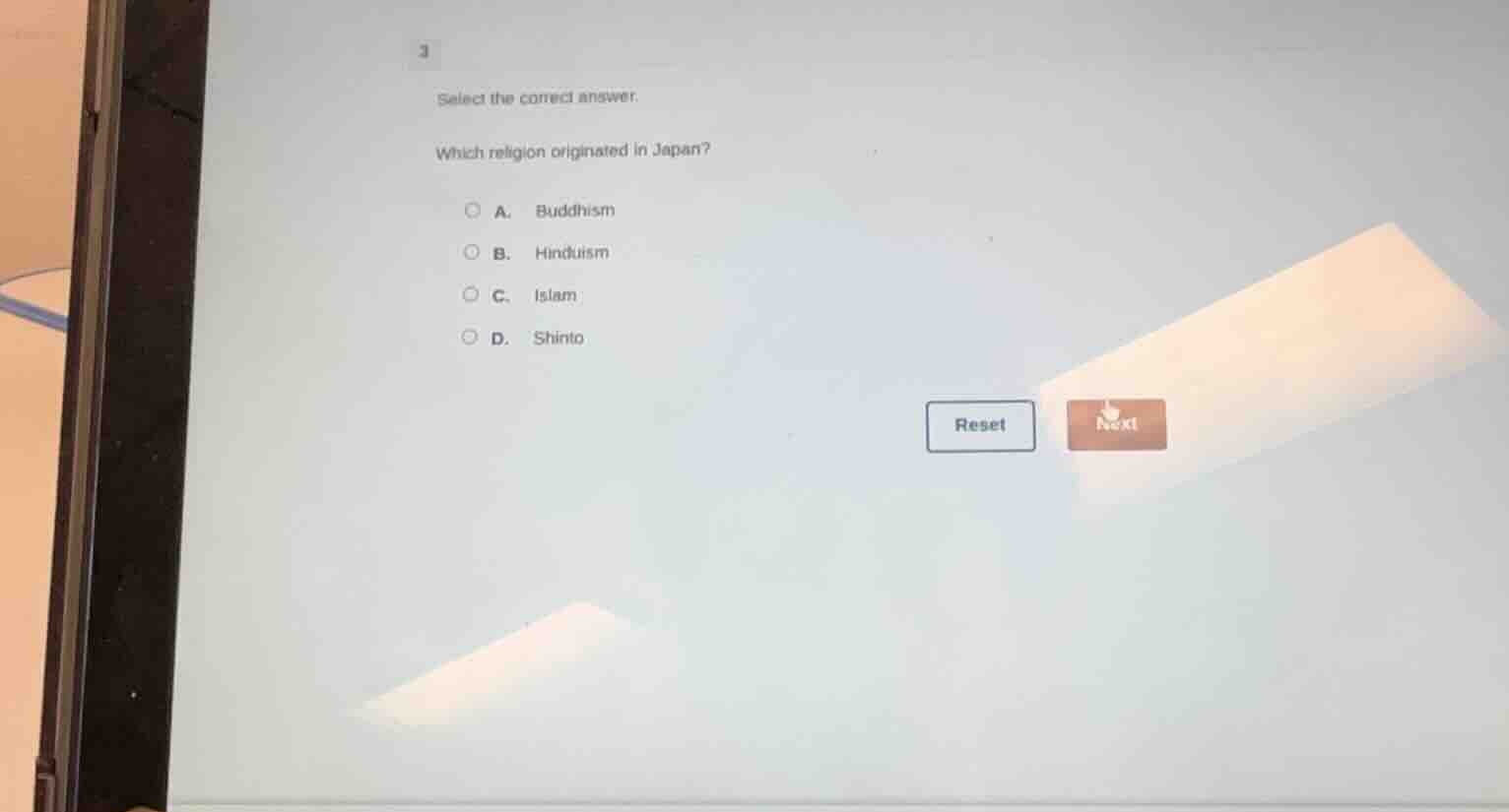 3 select the correct answer. which religion originated in japan? a. bud…