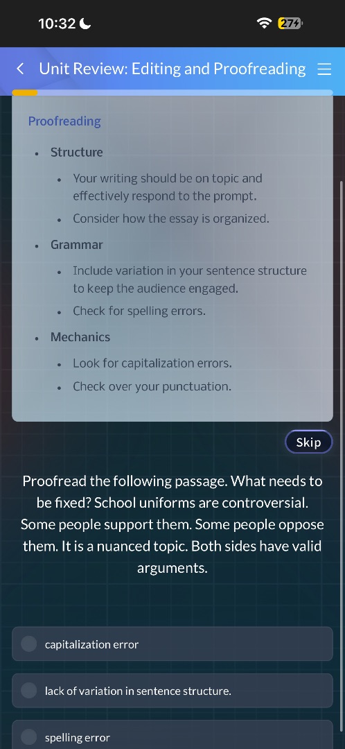 unit review: editing and proofreadingproofreading- structure - your wri…